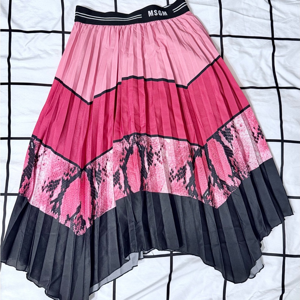 MSGM Pink and Black Pleated Women's Skirt